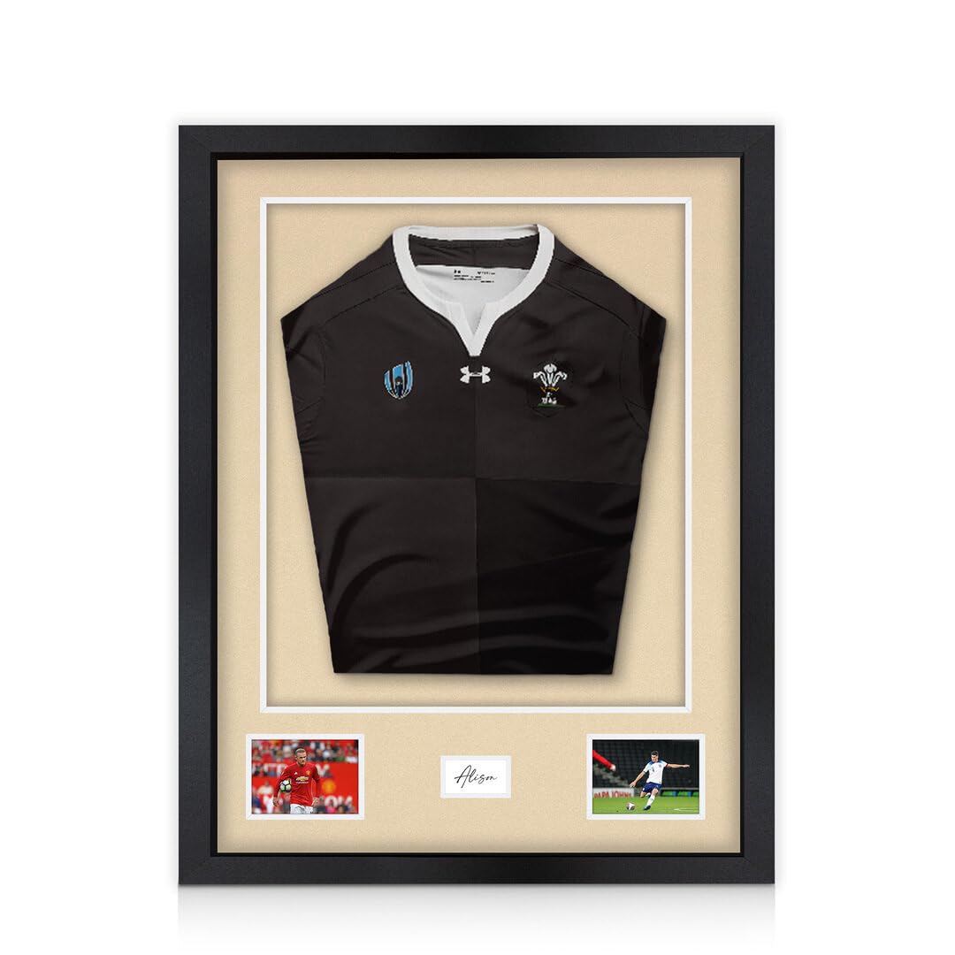 Alison Kingsgate 77.5×58.5CM Football Shirt Frame-3D Deep Box Sports, Photo Display with Ivory Mount 42.5×49CM Shirt Window, Two 3.5×5” Photos & 4.5×7.5CM Name Plate-DIY Kit-Matte Black