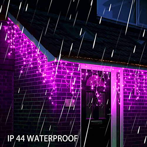 Image of Dazzle Bright 360 LED Christmas Icicle String Lights, Light Up Christmas Decorations 8 Modes Fairy Lights for Outside Garden Patio Holiday Party (Purple)