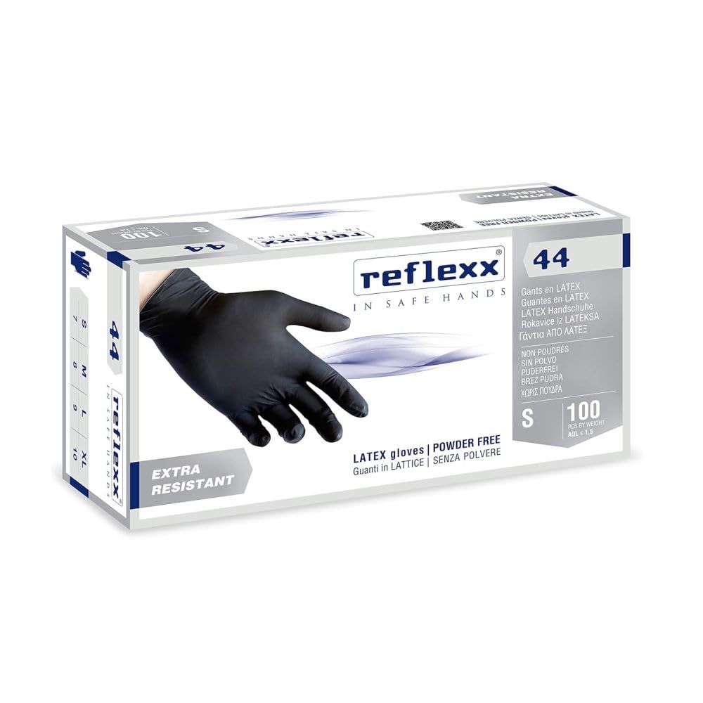 REFLEXX R44 300 Guanti lattice NERO senza polvere - gr 6.2-300 PEZZI VARIE TAGLIE - OFFERTA - per TATUATORI MECCANICI ESTETISTE (L)