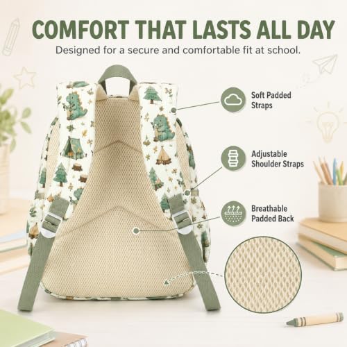 Image of LOIDOU Kids Backpack with Lunch Box Set, Toddler Preschool Boy Backpack with Chest Strap Kindergarten Backpack LunchBox Combo (Camping Dinosaur)