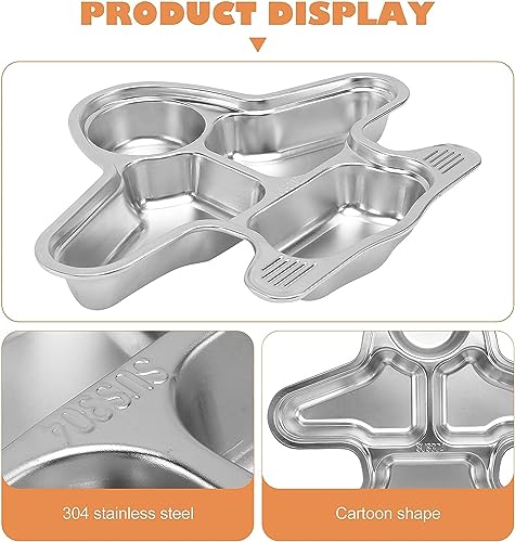 Image of Happy Hues Stainless Steel Divided Meal Plate Tray-3 Compartments Dinner Dish for Baby (Plane)