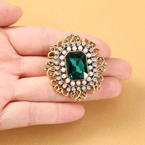 Image of Antique Rhinestone Brooch Pin for Women Victorian Brooches Vintage Crystal Flower Lapel Pins Clip Elegant Floral For Wedding Christmas Ornament Hat Sweater Coat Scarves Dress Badges Jewelry