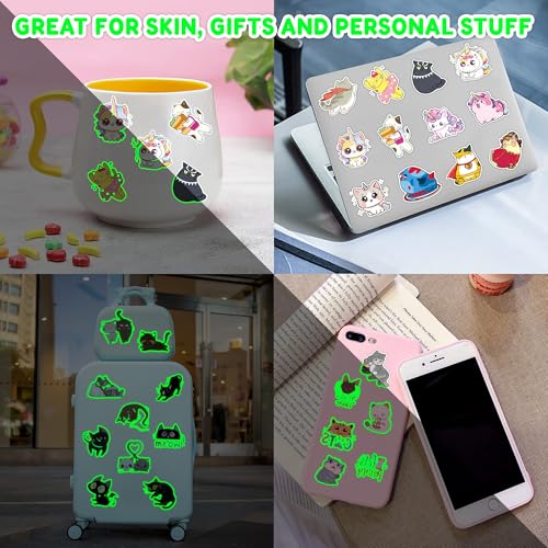 Image of 96 PCS Cat Luminous Glow in The Dark Temporary Tattoos for Kids | Cute Cats Themed Birthday Party Favors, Supplies, Decorations & Fake Animal Paw Stickers for Boys Girls