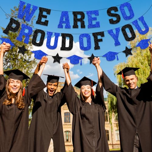 Image of Graduation Decorations 2026 - Blue Congrats Grad Party Supplies Include Glitter We are So Proud of You Banner, Hanging Swirls and Honeycomb Centerpieces for Photo Toppers