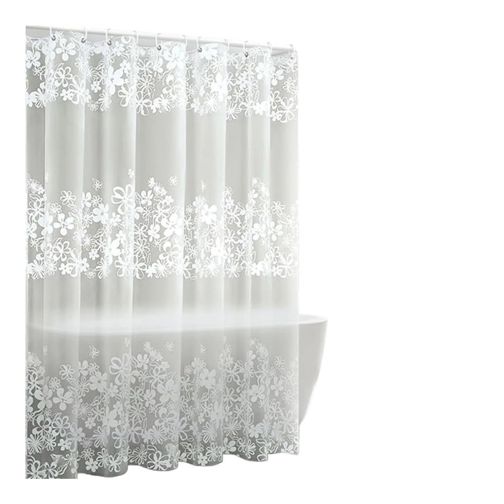 AIMANQI 1pc White Flower Shower Curtain Liner With Metal Grommets & Plastic Hooks, Transparent Bath Bathroom Decor(150x180cm)