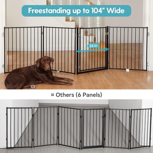 No Pawblems Free Standing Dog Gate with Door, 30'' Tall Foldable Dog Fence for Indoor & Outdoor, Up to 104 Inch Extra Wide Puppy Gate for Stairs, Hallways, Doorways, Deck, Yard (Black, 4 Panels) - Image 3