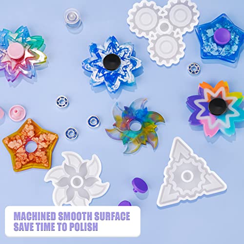 Image of NiArt Fidget Spinner Silicone Resin Mold Kit, 5 Molds, 10 Bearings Set | 5 Unique Designs For Epoxy UV Resin Casting, DIY Stress Relief Toys, Crafts & Gifts For Kids And Adults, Make 10 Spinners