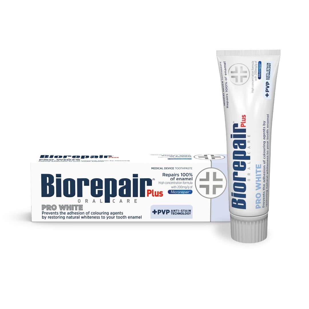 Biorepair White Plus Pro - Ning Toothpaste Adults & Kids, Repairs Enamel Surface & Pervents Stains, Flouride Free Toothpaste For Sensitive Teeth, Restores Natural Ness, 75Ml, Made In Italy
