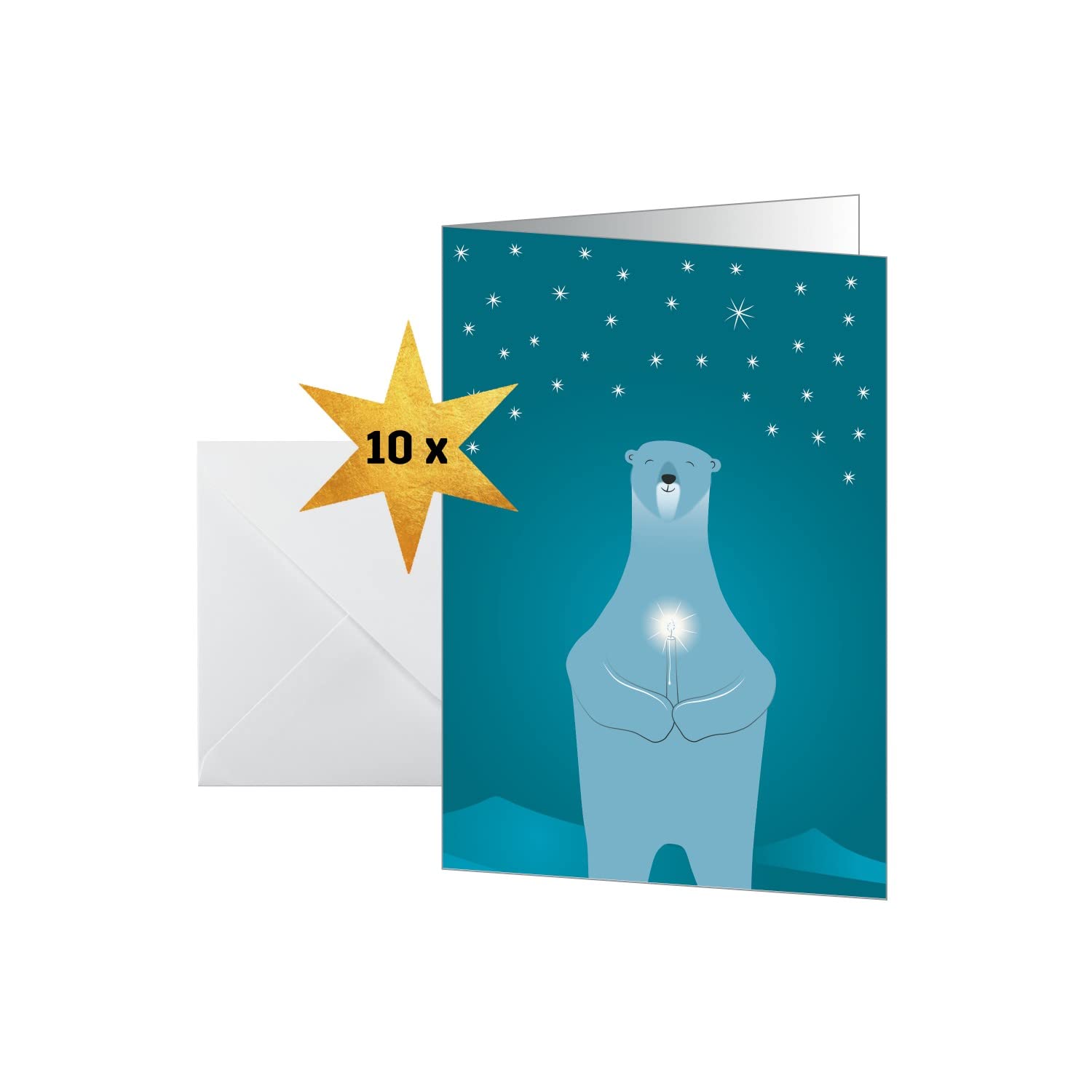 SIGEL DS077 Christmas Cards "Polar bear with candle", A6, 10 cards incl. envelopes, easy to print