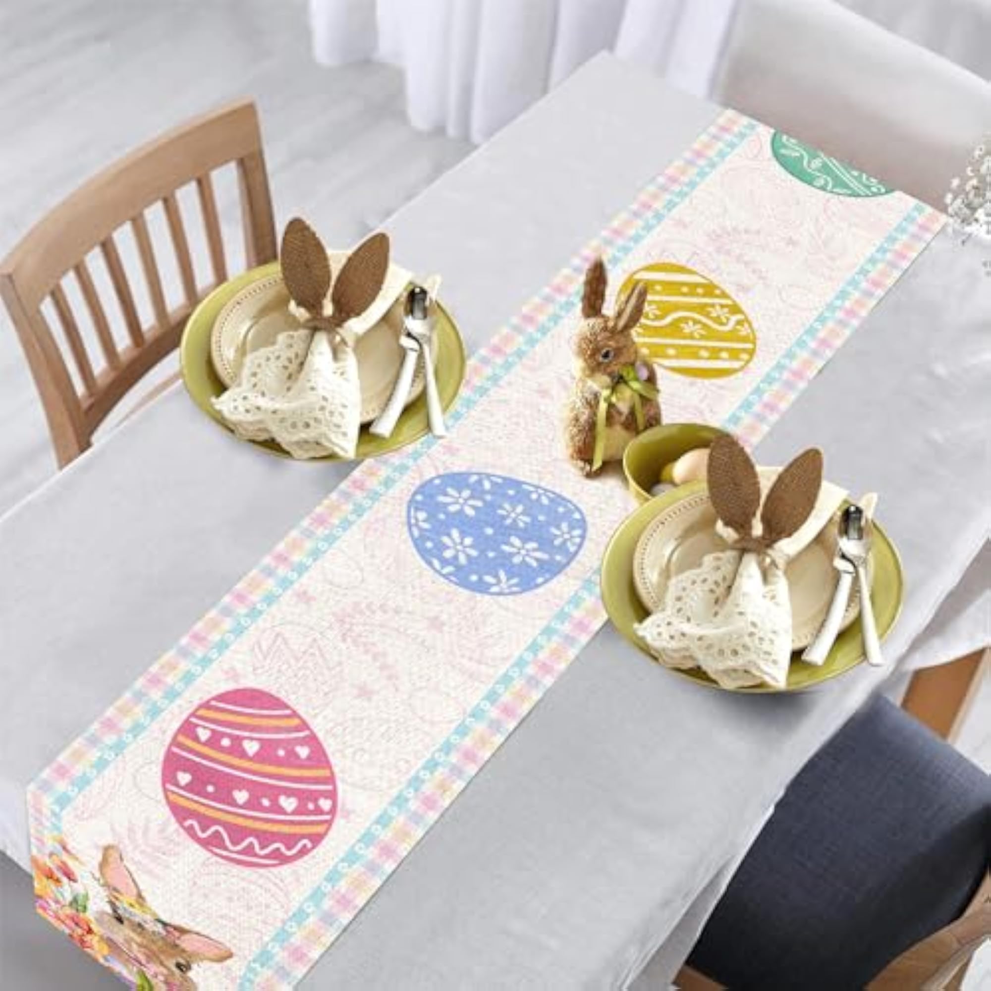 Easter Table Runner 72 Inch Bunny Eggs Decor for Kitchen Dining