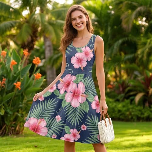 Image of Dreaweet Casual Sleeveless Dresses for Women Girls, Round Neck Tank Dresses with Pockets Summer Sundress Size XS-4XL