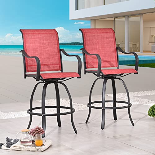 Image of LOKATSE HOME Bar Height Swivel Outdoor Chairs High Back Patio Stools with Arms Set of 2 for Lawn Backyard Garden Red, Tesling