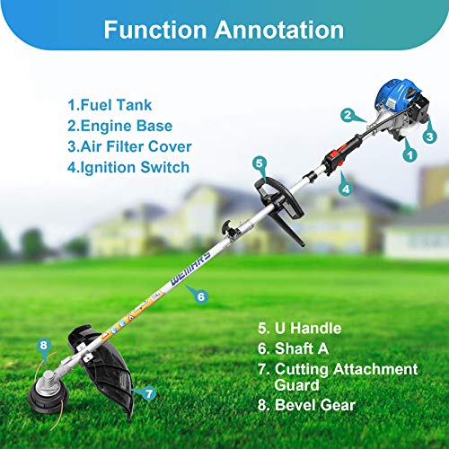 WEMARS 25CC Gas String Trimmer 2-Cycle Gas Brush Cutter Straight Shaft 2 in 1 Cordless Grass Edger Weed Wacker Gasoline Powered Weed Eater (WS-ST25G)