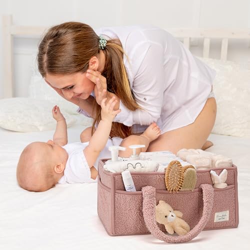 Image of PeraBella Baby Diaper Caddy Organizer with Handle, Boy & Girl Shower Gift Basket, Portable Diaper Storage Basket Bin for Wipes, Newborn Baby Essentials Registry Search Must Haves, Car Caddy Organizer