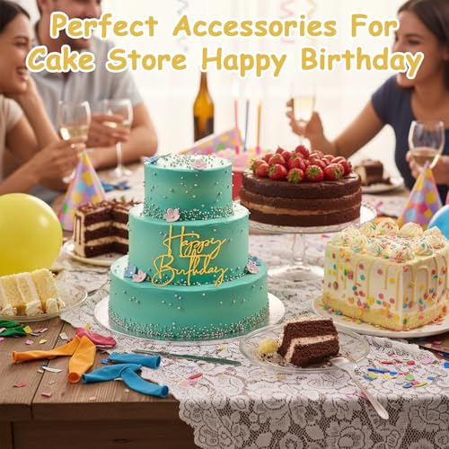 Qianyu Gold Happy Birthday Cake Toppers 24 Pcs Acrylic Cupcake Toppers Glitter Sign Birthday Decorations for Cake, Cupcake by Qianyu - Image 3