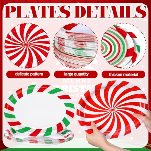 Image of Fourluoo 96 Pcs Christmas Paper Plates Disposable 9 Inch Red White and Green Candy Dessert Cake Dinner Plates Bulk for Xmas Holiday Party Favor Supplies