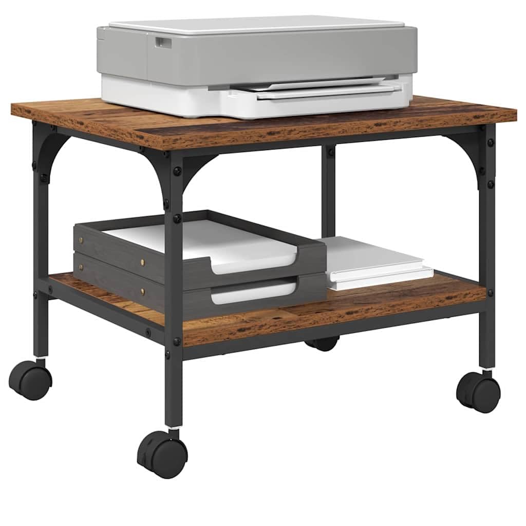 Soporte para impresora, madera recuperada, 50 x 40 x 38 cm, con acabado rústico, estantería de dos niveles para oficina, espacio para impresoras, papel, archivos, organizadores y accesorios