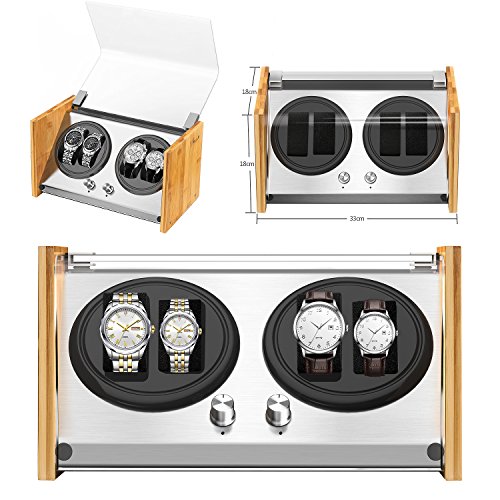 Watch Winder Smith Uhrenbeweger aus Bambusholz und Metall für 4 Uhren, WWS-B2BAM