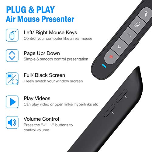Image of DinoFire Wireless Presenter Remote with Air Mouse, RF 2.4GZ USB Rechargeable Presentation Clicker for Powerpoint PPT Slide Clicker for Laptop /Computer /MAC