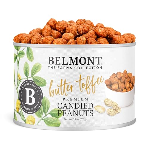 Image of Belmont Peanuts Gourmet Butter Toffee Candied Peanuts, 25 oz (1 Pack) - Only 4 Ingredients, No Preservatives, 3g Protein - A Premium, Sweet, Buttery, Salty, Crunchy, Hand Seasoned Snack