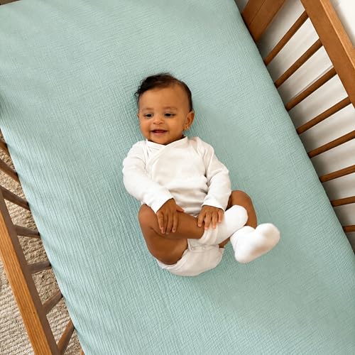 Image of Newton Baby Deluxe Crib Sheet - Ultra-Soft Breathable Organic Cotton Fitted Crib Sheet | Thicker & Softer Design | Machine Washable Baby Bedding | Aqua Mint