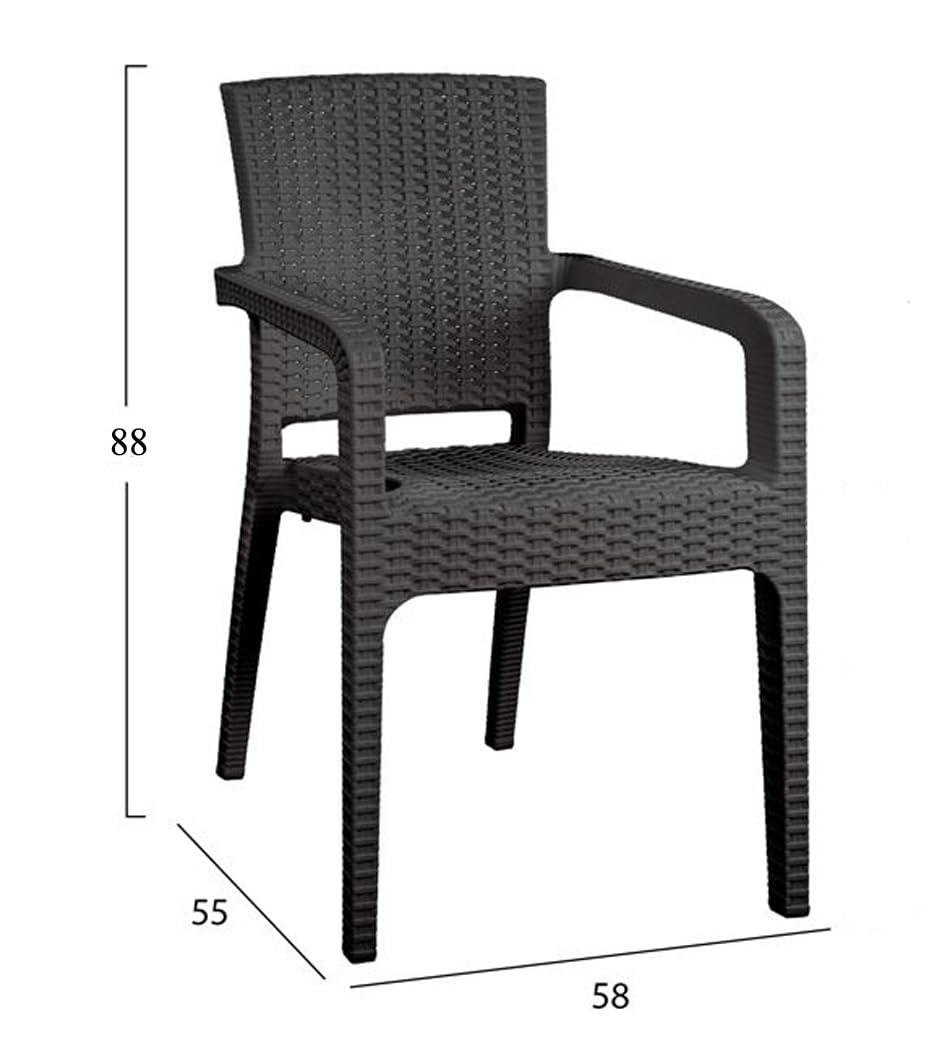 Violet House Sillas de Jardín con reposabrazos, Apilable, Silla plástico, Silla Exterior, 2 Unidades Marrón Oscuro, Casi Negro