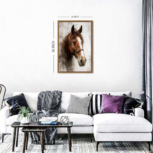 Image of Horse Canvas Wall Art Framed Rustic Horse Portrait Prints Painting Western Horse Pictures Wall Decor Vintage Farmhouse Country Animal Artwork for Living Room Bedroom Office Home Decorations 24x36