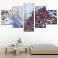 SIGNWIN 5 Panel Canvas Wall Art Abstract Aerial Contemporary Mixed Media Modern Art Multicolor Texture for Home Decorations Ready to Hang - 60