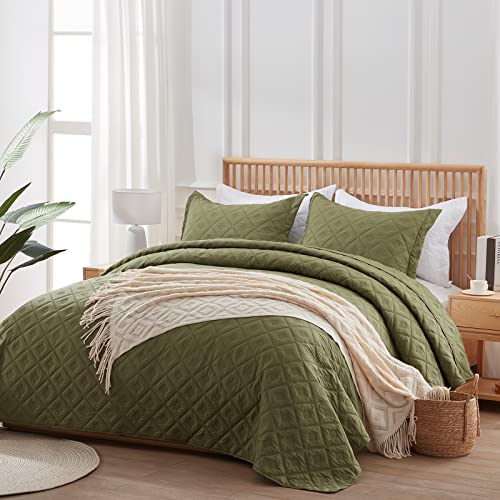 Sunstyle Home Twin Size Quilt Olive Green 2 Pieces - Lightweight Summer Quilt Set Twin - Down-Alternative Quilt - Soft Bedspread Coverlet Bedding Set For All Season(1 Quilt, 1 Pillow Sham) #TOP1