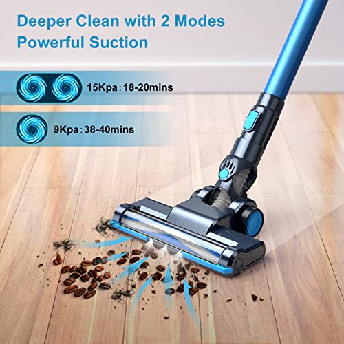 Lubluelu Aspirateur Balai sans Fil 15000pa, Aspirateur sans Fil, Aspirateur Balais Electriques 40Min Autonomie, Batterie Amovible, Filtre à 5 Couches, Sol Dur/Tapis Cheveux Courts/Poils d'animaux - Image 3