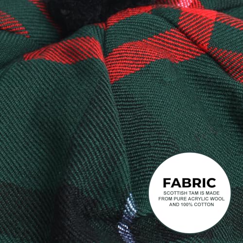 Image of Scottish Tam O' Shanter Hat Tartan Bonnet Pom Pom Wool Flat Cap One Size