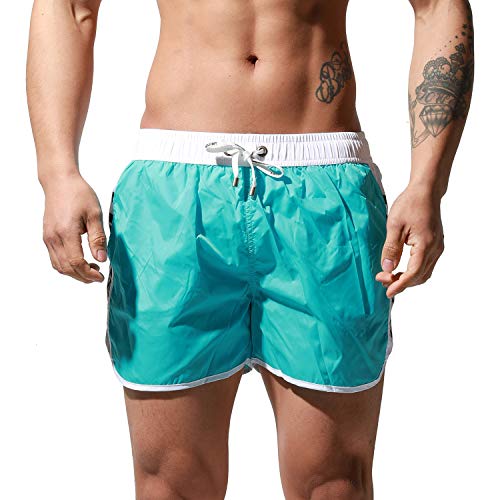 DESMIIT Men's Thin Loose Swimwear All-Day Comfort Board Shorts Surf Fast Dry Swimsuit Light Blue X-Large