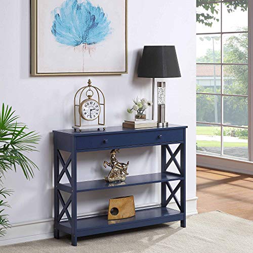 Image of Convenience Concepts Oxford 1 Drawer Console Table with Shelves, Cobalt Blue