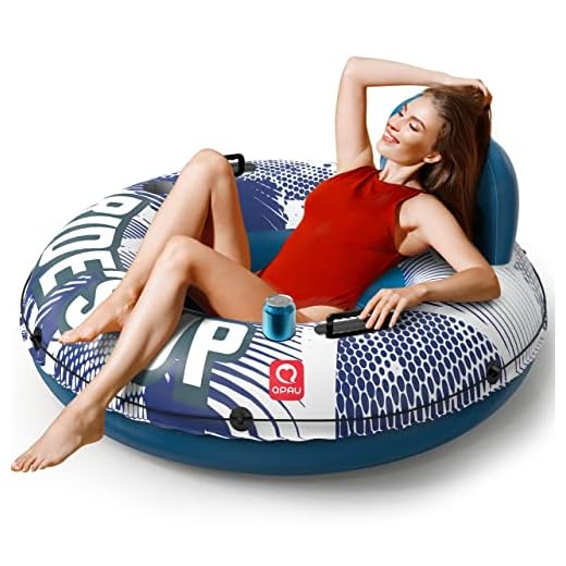 QPAU Inflatable River Tube, 0.4 mm Thickened Puncture-Resistant Heavy Duty River Float, River Raft with Ergonomic Backrest, Mesh Bottom & 2 Cup Holders for Family Friends Lake Float, Dark Blue