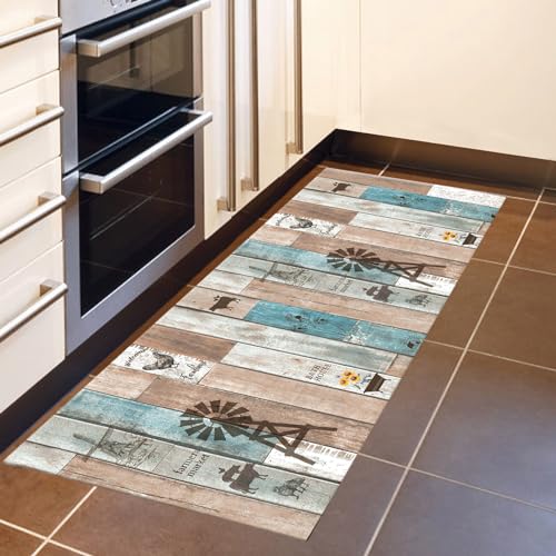 LB Vintage-Bauernhaus Küchenmatte Rustikales Retro-Holz Waschbar rutschfest Teppiche in der Fläche Tier mit Blumen Teppich Läufer für Korridor,120x40cm LB Vintage-Bauernhaus Küchenmatte Rustikales Retro-Holz Waschbar rutschfest Teppiche in der Fläche Tier mit Blumen Teppich Läufer für Korridor,120x40cm