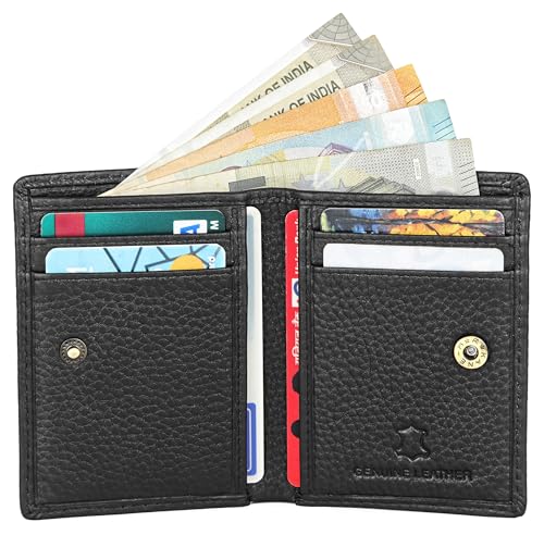 Image of WildHorn RFID Protected Genuine Leather Wallet for Men I 4 Card Slots I 2 Slip Pockets I 1 Currency Compartment (Black)