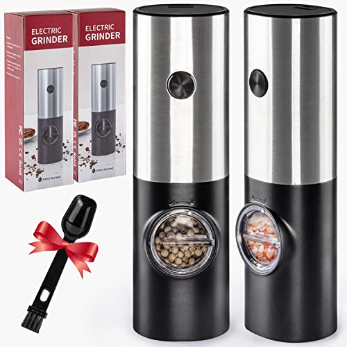 Virklyee Set Molinillos de Sal y Pimienta Eléctricos ABS Molinillo de Sal de Cerámica Ajustable 2...
