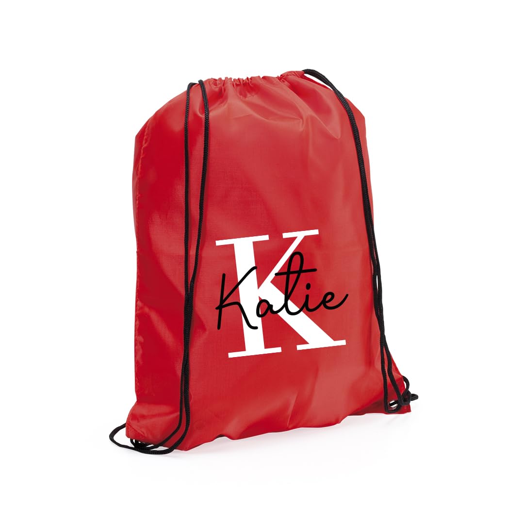 eBuyGB Personalised Drawstring Bag with Initial & Name, Monogrammed Kids Backpack, Gym Rucksack, School Sport Bag, Children's PE Kit (Red) — image 1