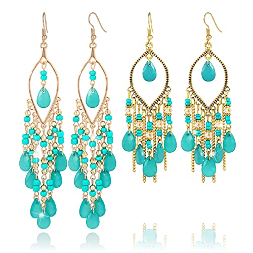 Pendentif Boucles D Oreilles Boheme Boucle Doreille Boucle Oreille Ethnique Boucles D'Oreilles Fantaisie 2 Paires Turquoise Boucles Doreilles Tassel Dangling Boucle D'Oreilles Or Pour Bijoux Cadeau Cover