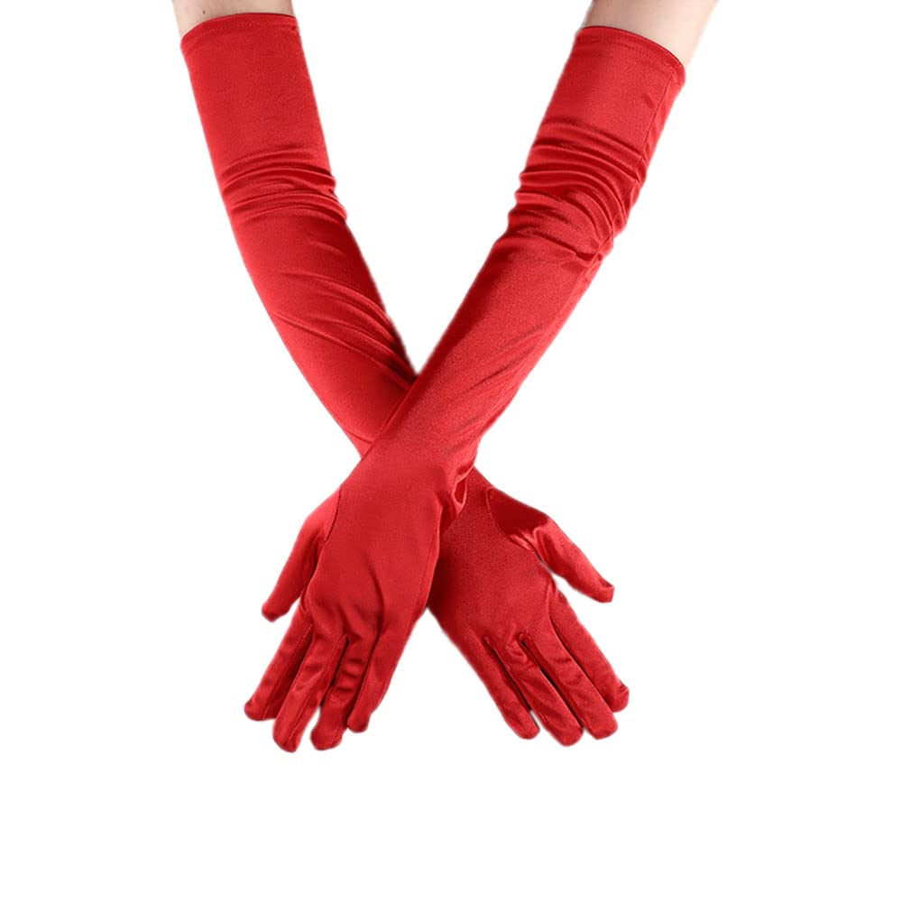 Duories Classic Women's Short Elastic Elegant 1920s Style Evening Gloves Satin Gloves Gothic Opera Festival Party Wedding Bridal Gloves for Festive Fancy Dress Costumes Carnival Red — image 1