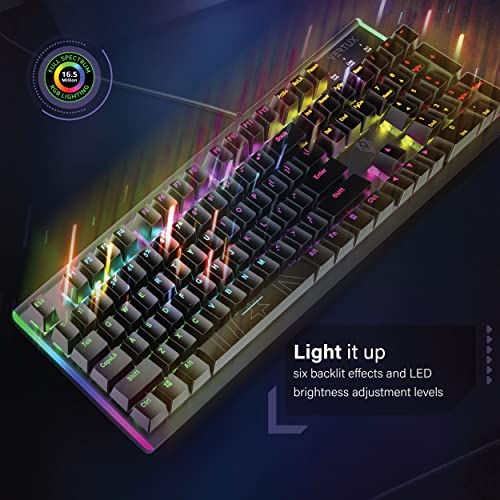 Image of Vertux Gaming Keyboard, High-Performance Anti-Ghosting Wired Keyboard with 7 Colorful RGB Effects, Aluminum Frame, Customizable LED Brightness and 104 Blue Mechanical Keys for Windows, Mac OS, Comando