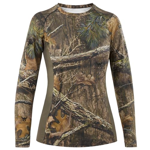Hartena Womens Hunting Shirt Long Sleeve Camo UPF 50+ Quick Dry Lightweight Breathable Base Layer for Deer Turkey Early Season (MistyThicket M)