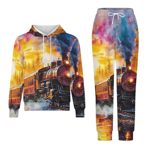 Boy Girl Clothes Outfits Kids Long Sleeve with Pants 2PCS Clothing Set, Train Watercolor Silhouette4