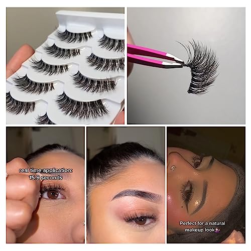 False Eyelashes Wispy Natural Look Lashes 5 Pairs Soft Faux Mink Lashes 3D 6D Volume Fluffy Frihappy Fake Eyelashes Packs Dw4 #TOP1