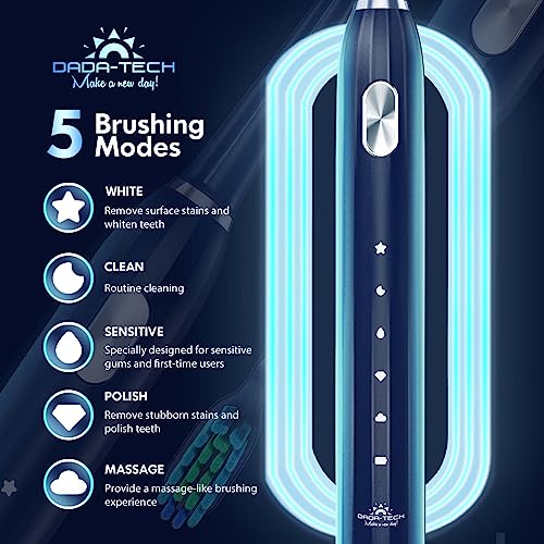 Dada-Tech Electric Toothbrush For Adults And Kids 9 Brush Heads Ultrasonic Toothbrush With 2 Minutes Timer 40000 Vpm Deep Clean 5 Modes 60 Days Per Charge Ipx7 Waterproof (Blue) #TOP2