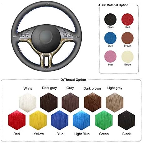 MEWANT Customized Hand-Stitch Black Artificial Leather Car Steering Wheel Wrap for BMW 3 Series E46 E46/5 2000 2001 2002 2003 2001 2005 / X5 E53 2000-2001