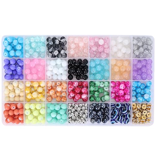 Image of ambitieux DIY Bracelet Making Kit - 24 Colorful Beads, 10m Elastic Thread, Jute Bag, and Cutter - Gift for Girls Birthdays (Glass Beads 3)