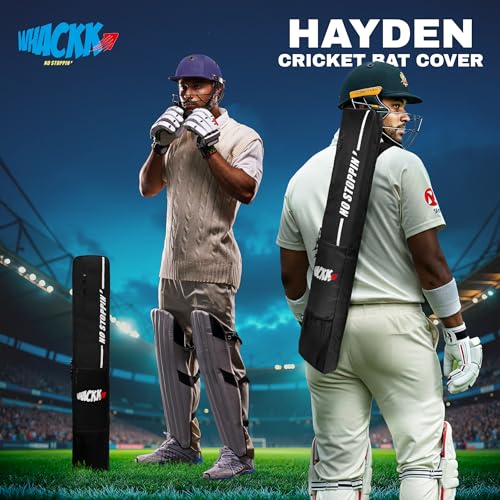 Image of WHACKK Hayden Cricket Bat Cover Polyester Material, Premium Full Size Cover for Wooden and Plastic Bats with Heavy Duty Stitched Strap - Made in India (Black)