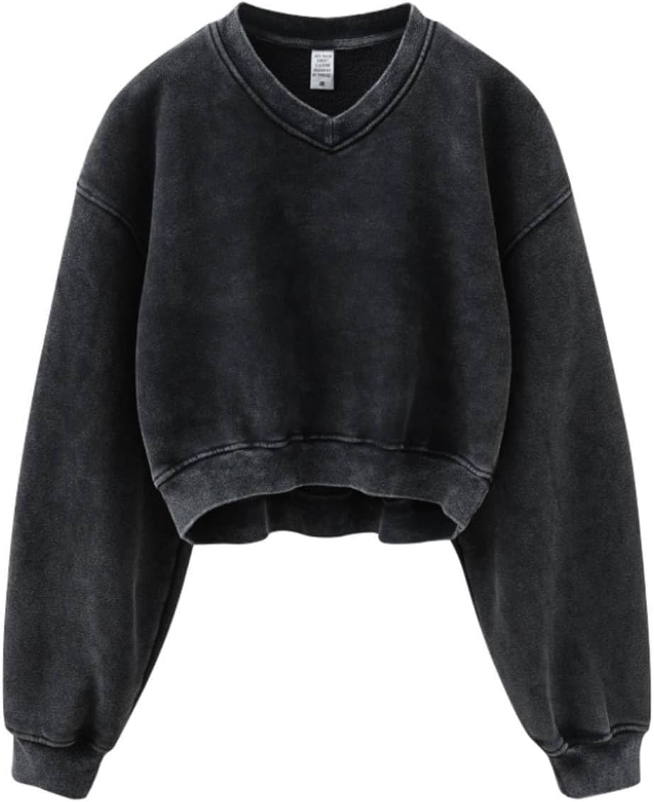 Hatant Sweatshirt for Women Acid Wash Athletic Hoodie Heritage Fleece V-neck Long Sleeve Hoodie Fleece Women Sweatshirt