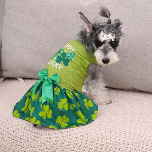Image of CuteBone Dog Mesh Dress St.Patrick's Day Puppy Sundress Pet Outfit Summer Fashion for Small Dogs Girl Cat Clothes